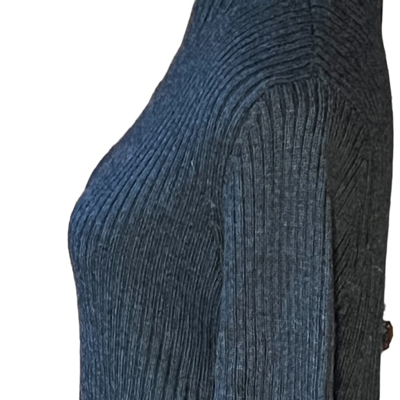EILEEN FISHER DARK GREY MERINO WOOL RIBBED MOCK TURTLENECK SWEATER GREAT COND XS - Picture 5 of 9